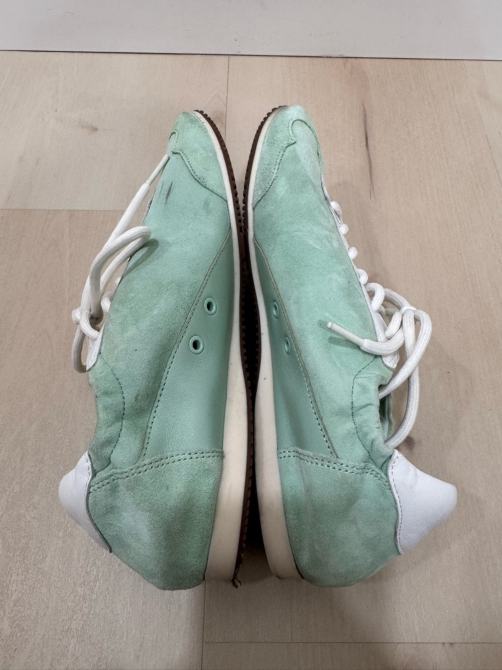 Tory Burch Mint Green White Suede Leather Logo Sneakers Women's 9.5 - Picture 13 of 15